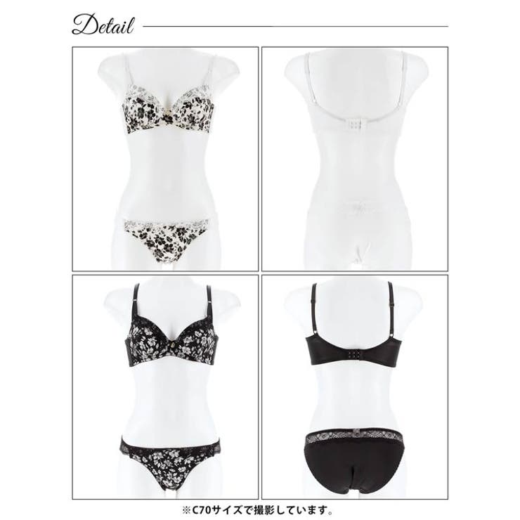 モノトーンモダンフローラル脇高ブラジャー&バック透けフルバックショーツ | Dazzy | 詳細画像9 
