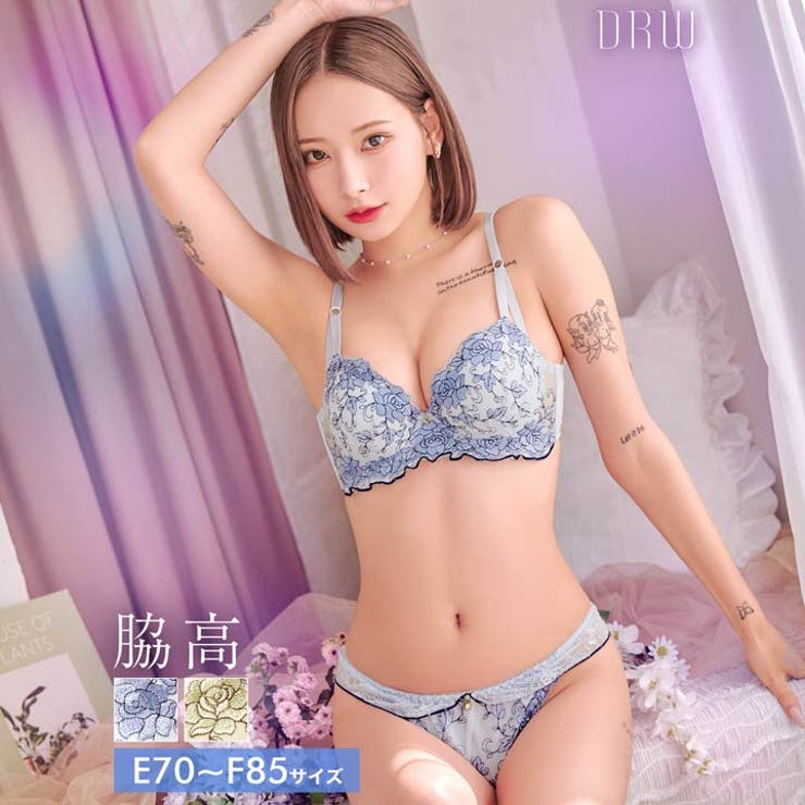 [EFサイズ]ローゼンパイピングレース脇高ブラジャー&フルバックショーツ | Dazzy | 詳細画像1 