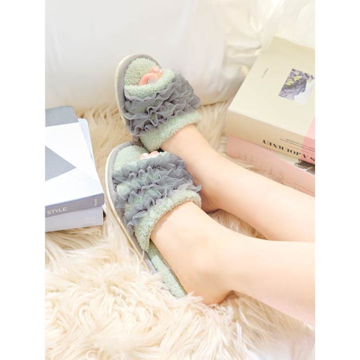 マイクロファイバーチュールフリルルームシューズ | Dazzy | 詳細画像2 
