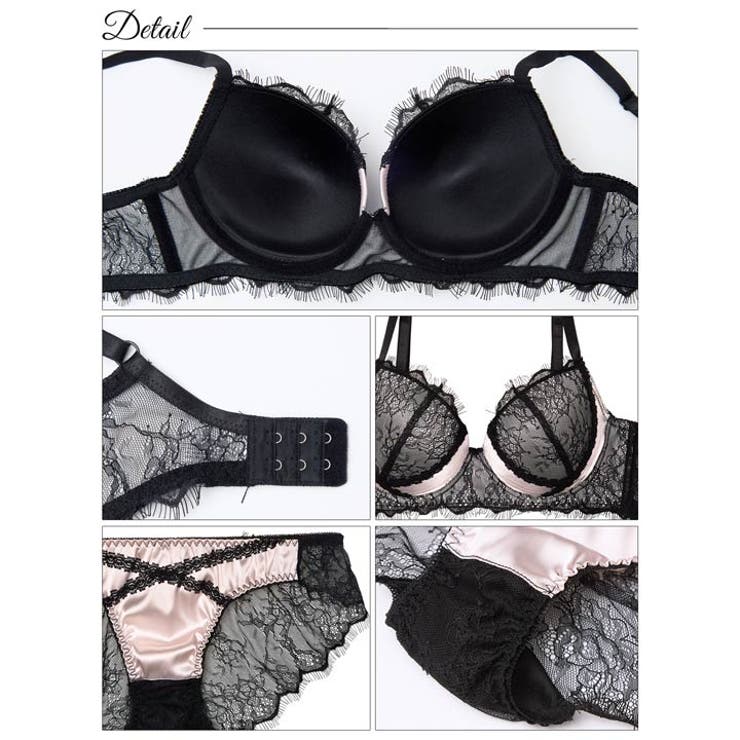 パステルサテンクロスレーシィ脇高ブラジャー&バック透けフルバックショーツ | Dazzy | 詳細画像10 