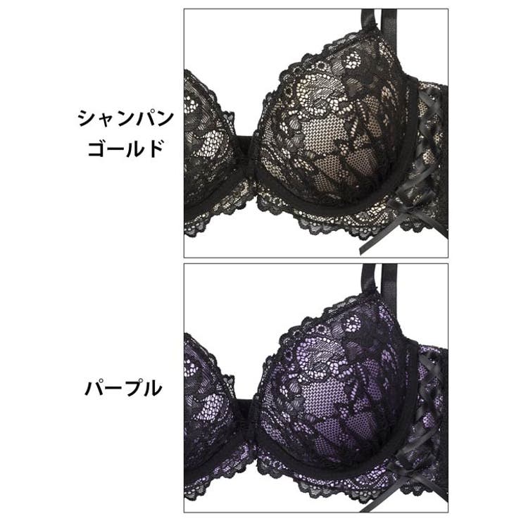 EFサイズ] ルミナスフラワーレースアップ脇高ブラジャー&バック透けT