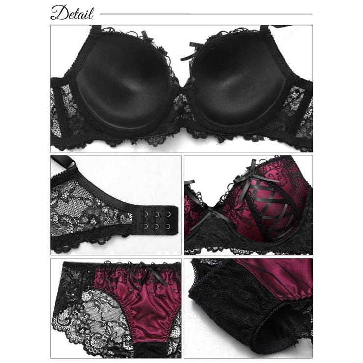 ゴシックスピンドルリボン脇高ブラジャー&バック透けフルバックショーツ | Dazzy | 詳細画像10 