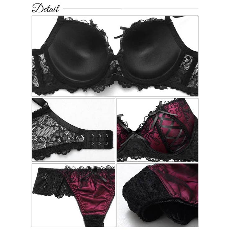 ゴシックスピンドルリボン脇高ブラジャー&バック透けTバックショーツ | Dazzy | 詳細画像10 