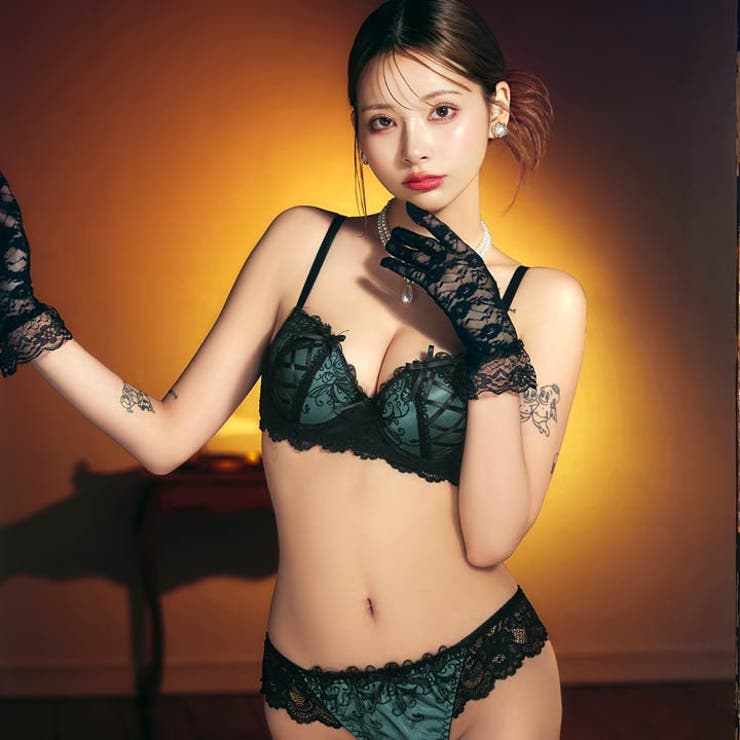 ゴシックスピンドルリボン脇高ブラジャー&バック透けTバックショーツ | Dazzy | 詳細画像6 