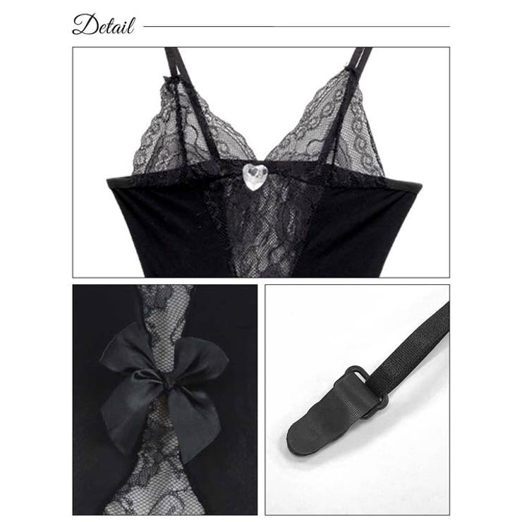 [2点セット] ハートビジューレースガーターストッキングベビードール | Dazzy | 詳細画像8 