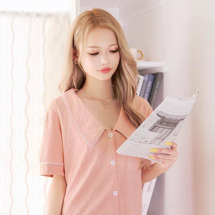 ケーブルパイピング半袖トップス&ショートパンツルームウェア | Dazzy | 詳細画像3 