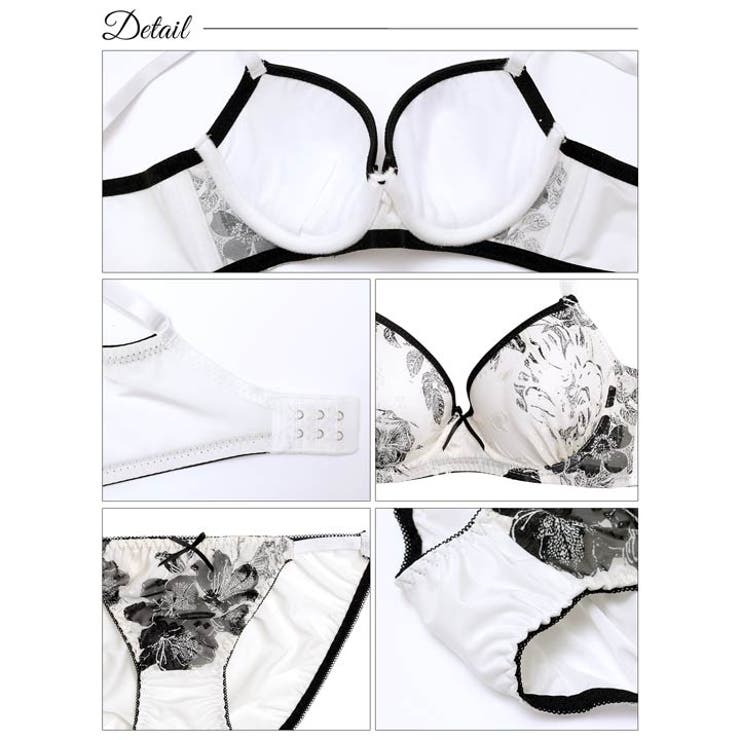 モノトーンパイピングブルーム脇高ブラジャー&バック透けフルバックショーツ | Dazzy | 詳細画像10 