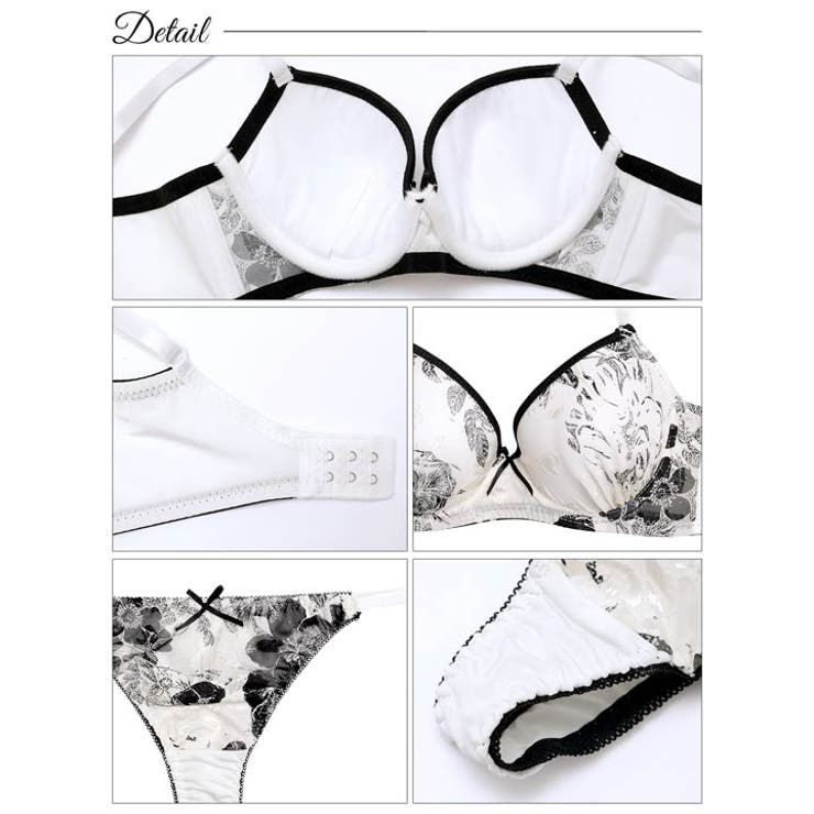 モノトーンパイピングブルーム脇高ブラジャー&バック透けTバックショーツ | Dazzy | 詳細画像10 