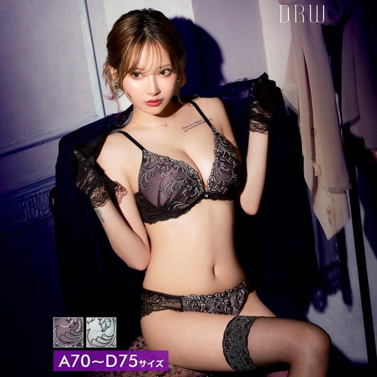 ボタニカルダスティーレースブラジャー&バック透けフルバックショーツ | Dazzy | 詳細画像1 