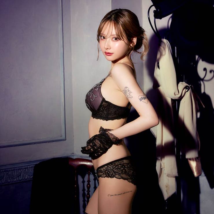 ボタニカルダスティーレースブラジャー&バック透けフルバックショーツ | Dazzy | 詳細画像5 