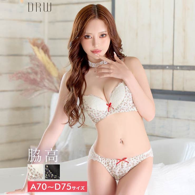 プティフラワーシフォン脇高ブラジャー&フルバックショーツ | Dazzy | 詳細画像1 