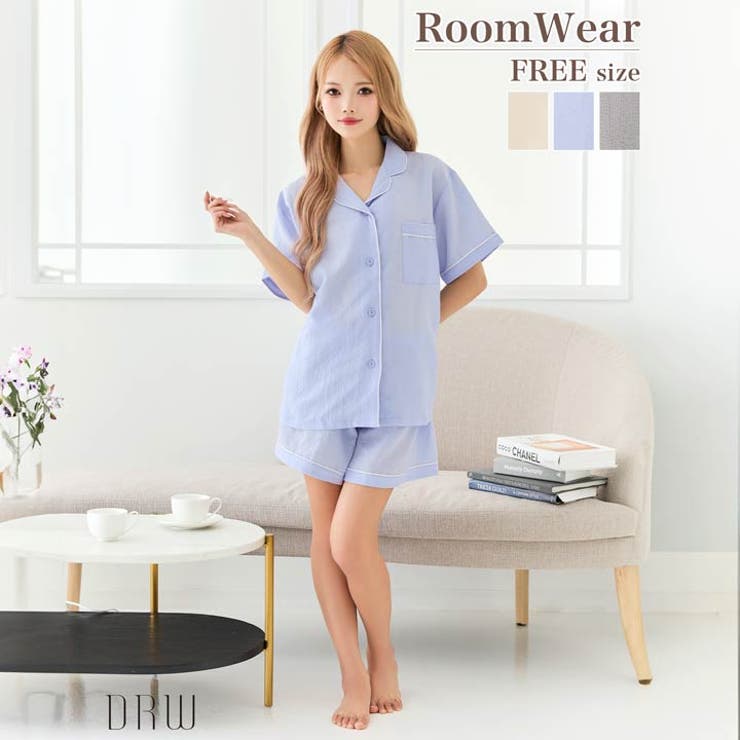 ナチュラルパイピング半袖トップス&ショートパンツルームウェア | Dazzy | 詳細画像2 