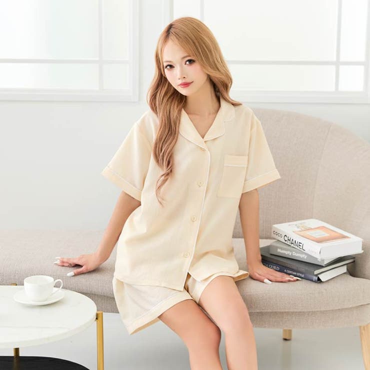 ナチュラルパイピング半袖トップス&ショートパンツルームウェア | Dazzy | 詳細画像4 