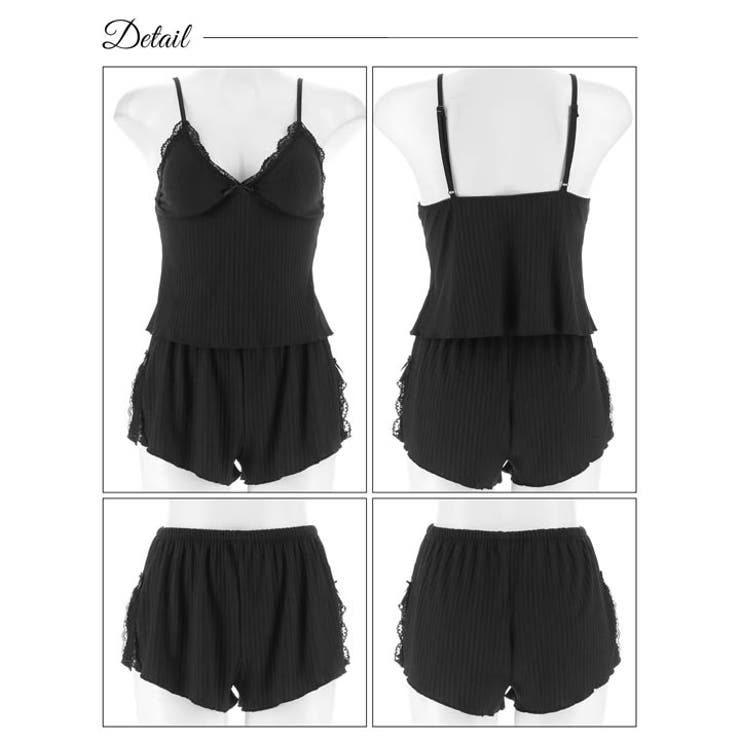 プリーツレーススリットキャミソール＆タップパンツルームウェア[品番