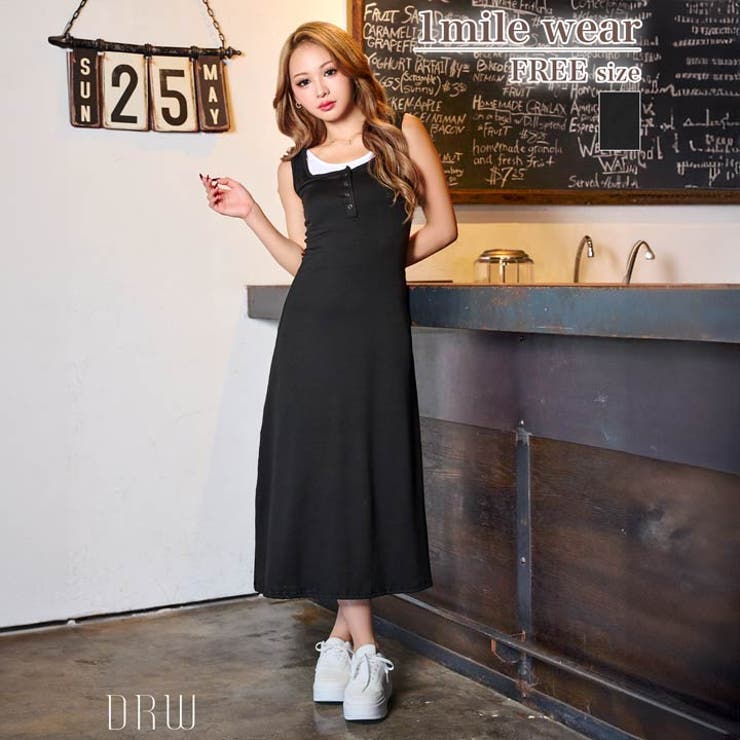 ノースリーブバイカラーレイヤード風ロングワンピース | Dazzy | 詳細画像1 