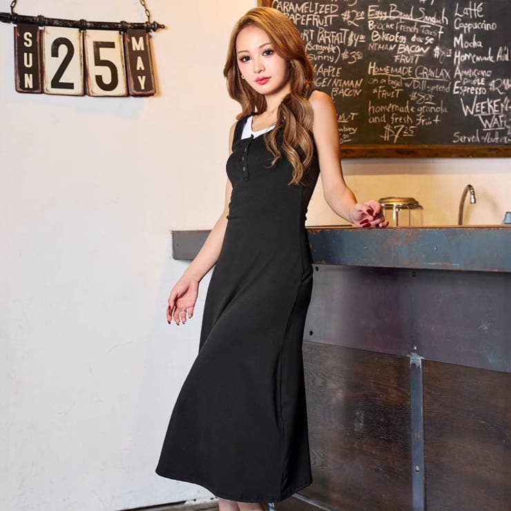 ノースリーブバイカラーレイヤード風ロングワンピース | Dazzy | 詳細画像2 