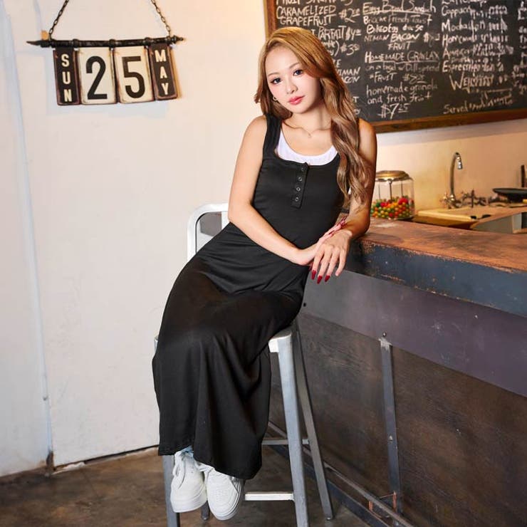 ノースリーブバイカラーレイヤード風ロングワンピース | Dazzy | 詳細画像3 