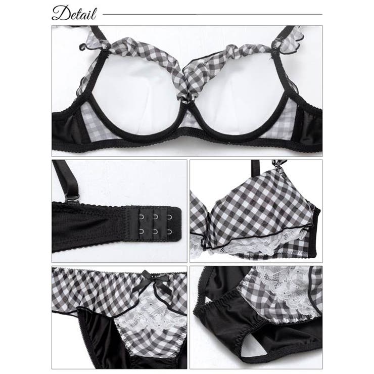 メルティギンガムフリルブラジャー&フルバックショーツ | Dazzy | 詳細画像10 