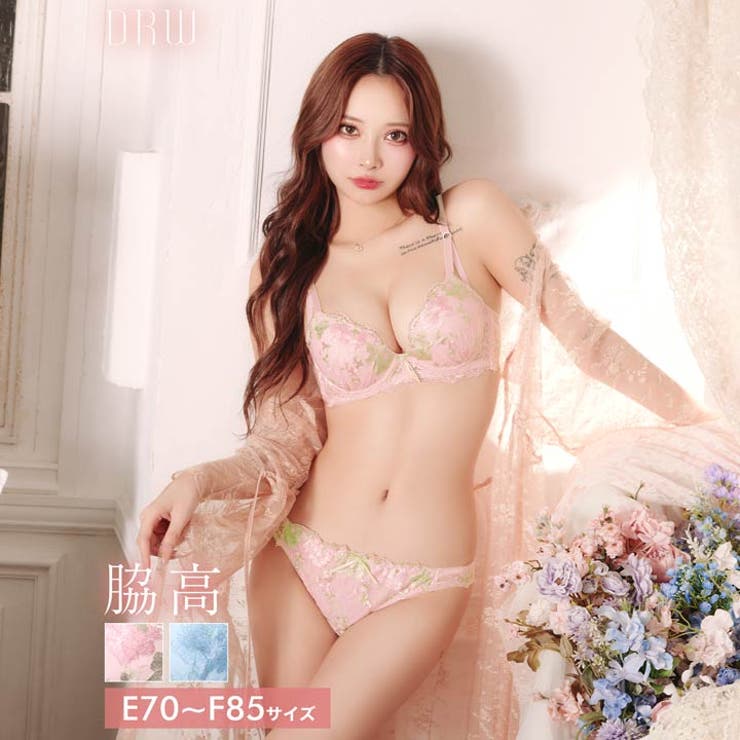 [EFサイズ] フェミニンロマンスブルーム脇高ブラジャー&フルバックショーツ | Dazzy | 詳細画像1 