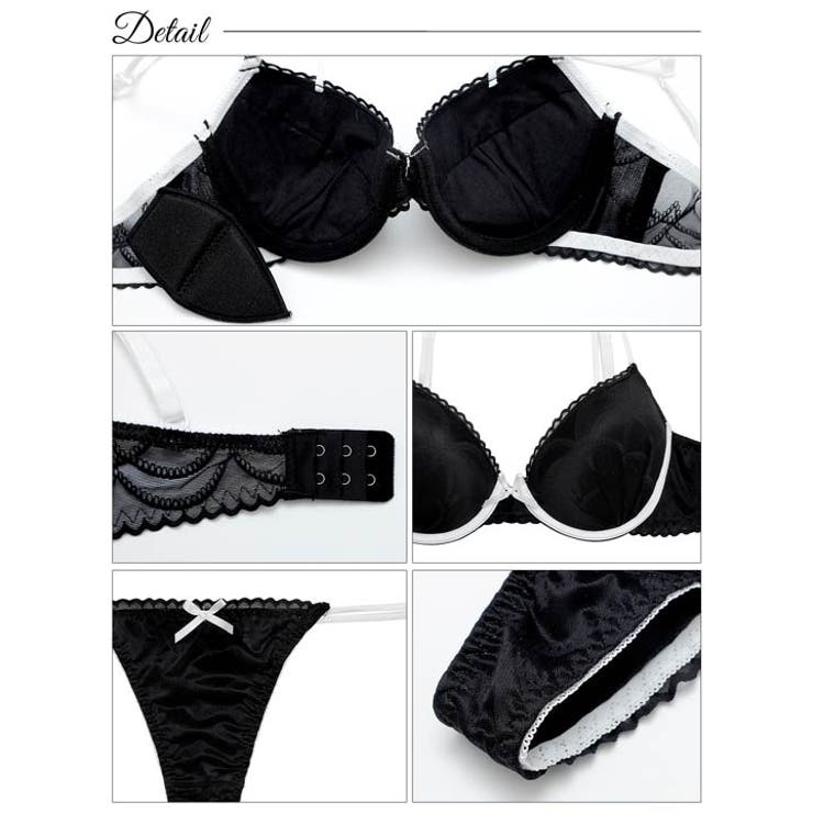 バイカラーシアースカラップブラジャー&バック透けTバックショーツ | Dazzy | 詳細画像10 