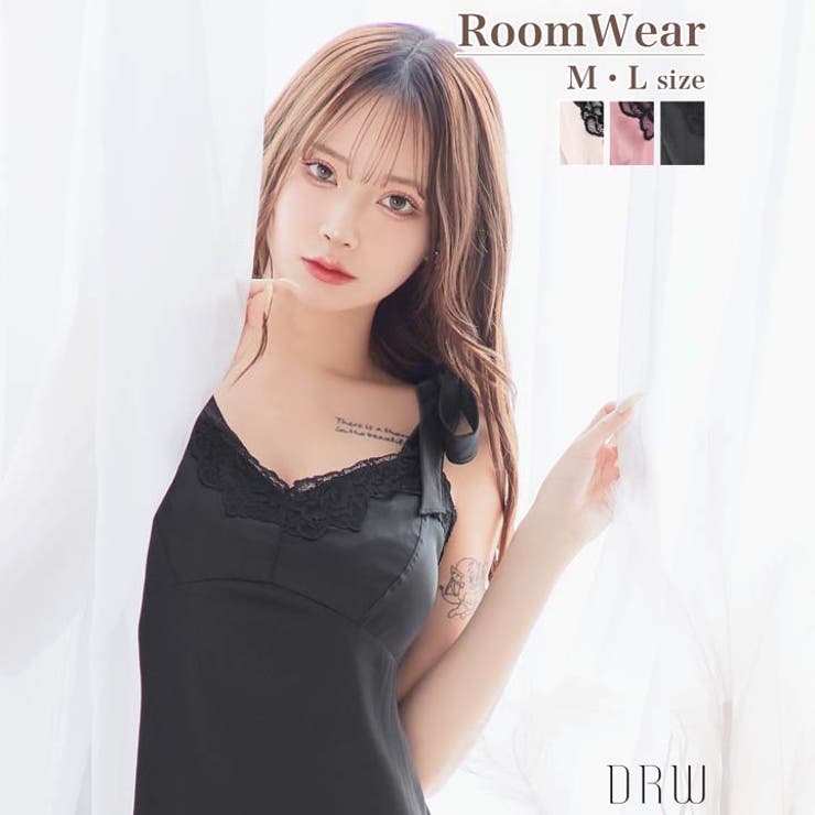 サテンレースショルダーリボンワンピースルームウェア | Dazzy | 詳細画像3 