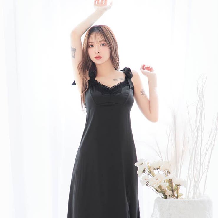 サテンレースショルダーリボンワンピースルームウェア | Dazzy | 詳細画像6 