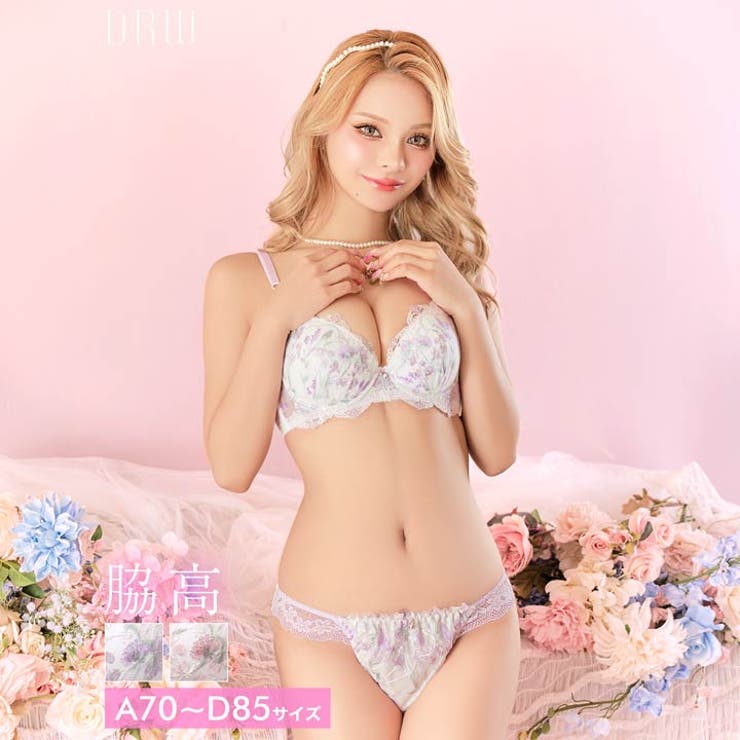 クラシックピュアブルーム脇高ブラジャー&フルバックショーツ | Dazzy | 詳細画像1 