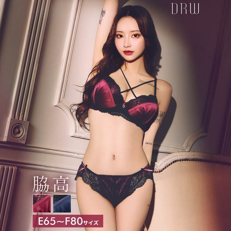 ディープサテンリボンコードブラジャー&バック透けフルバックショーツ | Dazzy | 詳細画像1