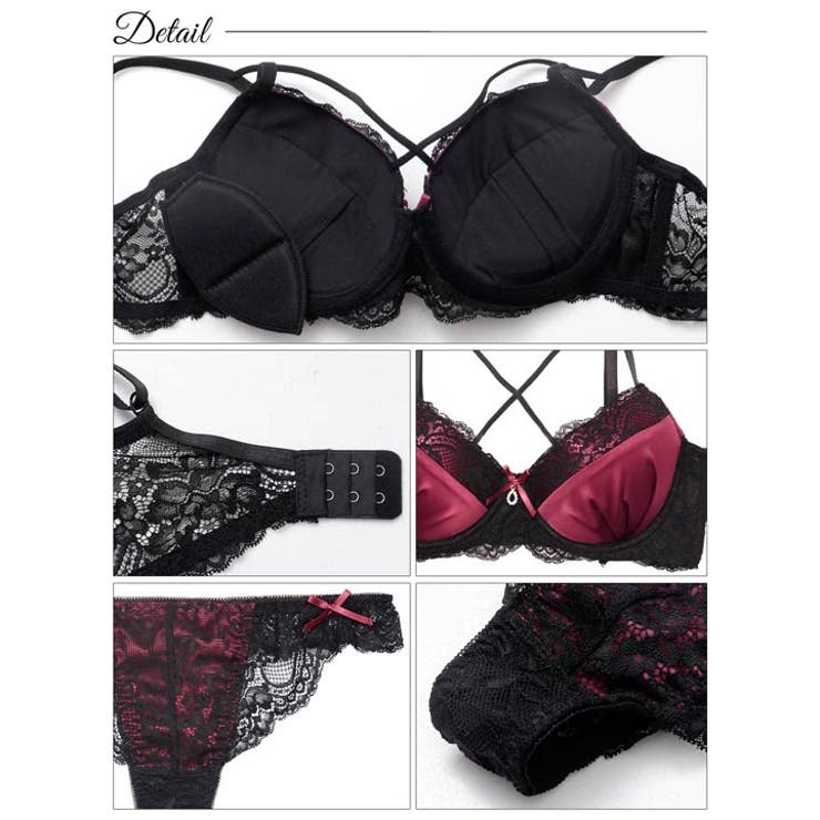 [EFサイズ] ディープサテンリボンコードブラジャー&バック透けTバックショーツ | Dazzy | 詳細画像10 