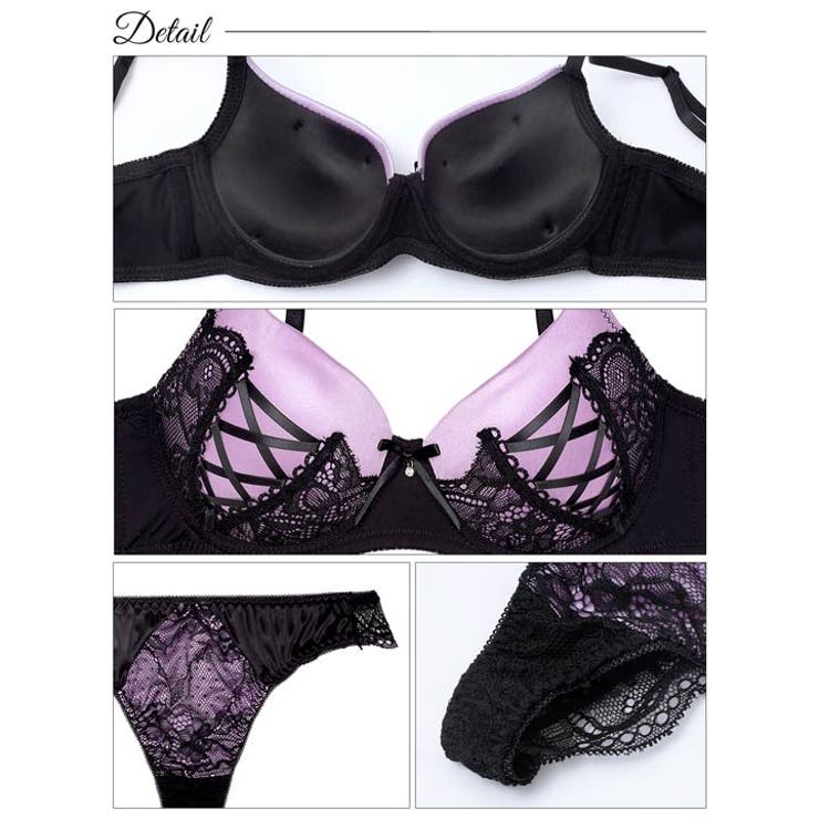 [EFサイズ] アリュールレースアップ脇高ブラジャー&バック透けTバックショーツ | Dazzy | 詳細画像10 