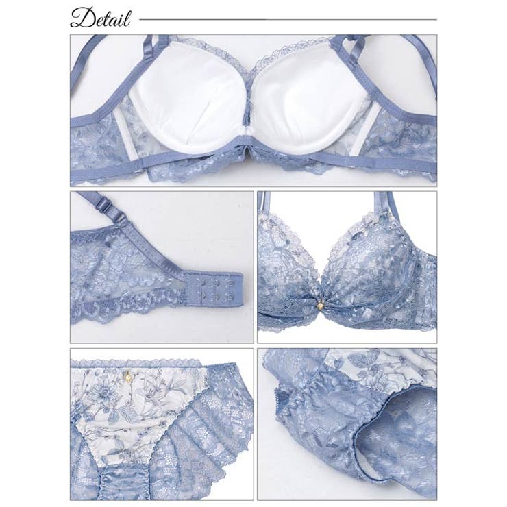 ブロッサムギャザーレース脇高ブラジャー&バック透けフルバックショーツ | Dazzy | 詳細画像10 