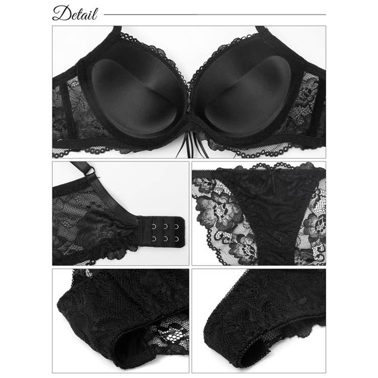 [3点セット] エレガンスレースアップ脇高ブラジャー&バック透けフルバック&Tバ… | Dazzy | 詳細画像10 