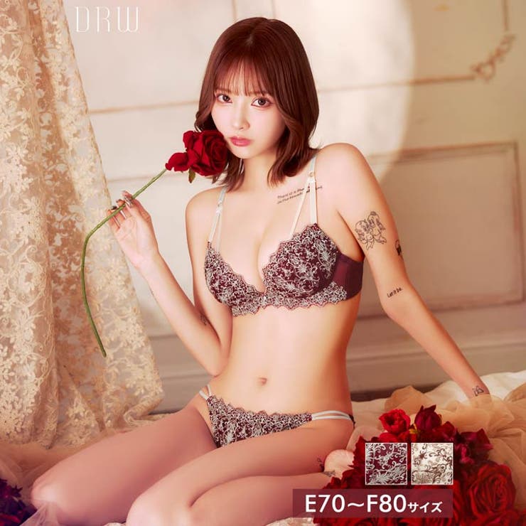 [EFサイズ] ダマスクディープストリングブラジャー&フルバックショーツ | Dazzy | 詳細画像1 