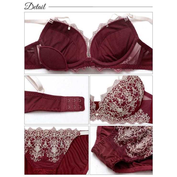 [EFサイズ] ダマスクディープストリングブラジャー&フルバックショーツ | Dazzy | 詳細画像10 