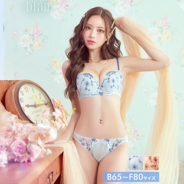 フェミニンメッシュレーシィ脇高ブラジャー&フルバックショーツ | Dazzy | 詳細画像1 