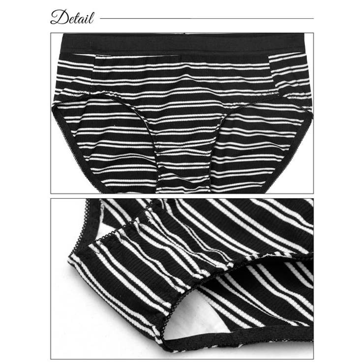 [ノンワイヤー] ストレッチリブボーダーブラジャー&フルバックショーツ | Dazzy | 詳細画像10 