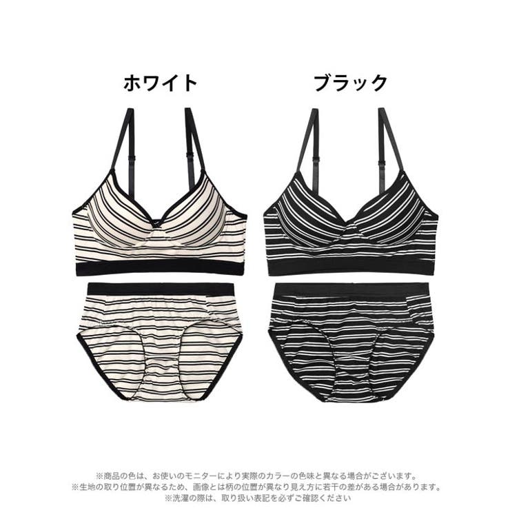 [ノンワイヤー] ストレッチリブボーダーブラジャー&フルバックショーツ | Dazzy | 詳細画像7 