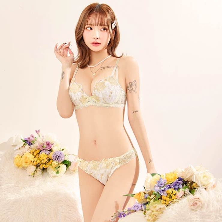 ロマンティックブロッサム脇高ブラジャー&フルバックショーツ | Dazzy | 詳細画像3 