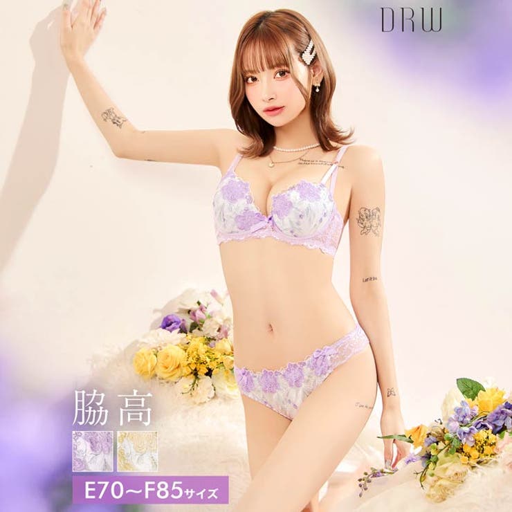 [EFサイズ] ロマンティックブロッサム脇高ブラジャー&フルバックショーツ | Dazzy | 詳細画像1 