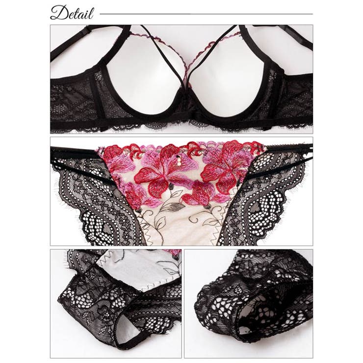 [3点セット] [GHIサイズ] ゴージャスリリーコード脇高ブラジャー&バック透… | Dazzy | 詳細画像10 