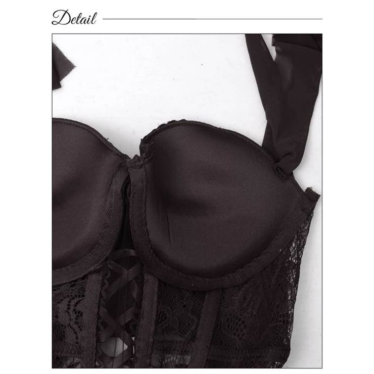 レースアップリボンビスチェブラジャー&バック透けTバックショーツ | Dazzy | 詳細画像10