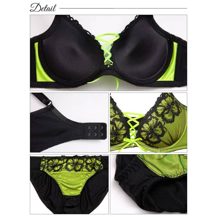 [EFサイズ] ネオンフラワースピンドル脇高ブラジャー&フルバックショーツ | Dazzy | 詳細画像10 