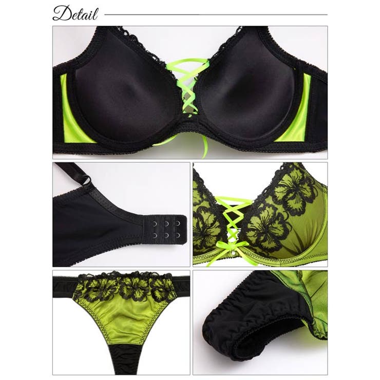 [EFサイズ] ネオンフラワースピンドル脇高ブラジャー&Tバックショーツ | Dazzy | 詳細画像10 