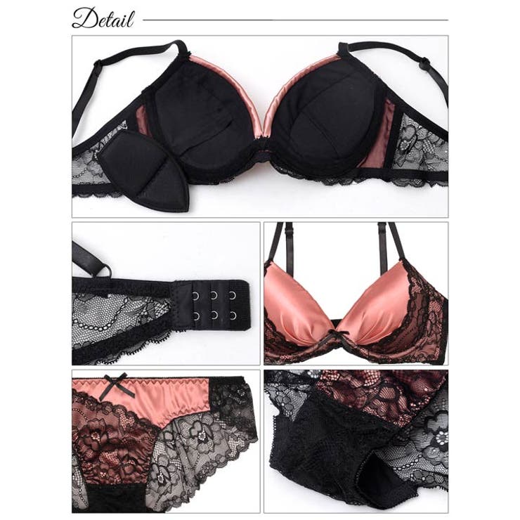 [EFサイズ] ノーブルサテンレース脇高ブラジャー&バック透けフルバックショーツ | Dazzy | 詳細画像10 