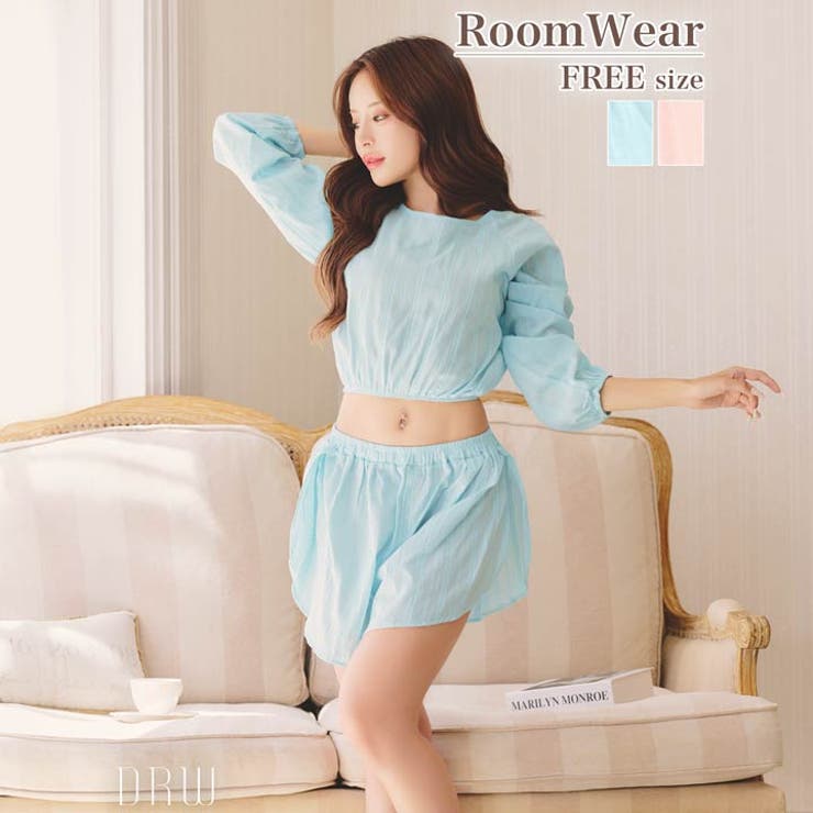 パステルケーブルストライプクロップド丈スウェットトップス&ショートパンツルームウ… | Dazzy | 詳細画像1 