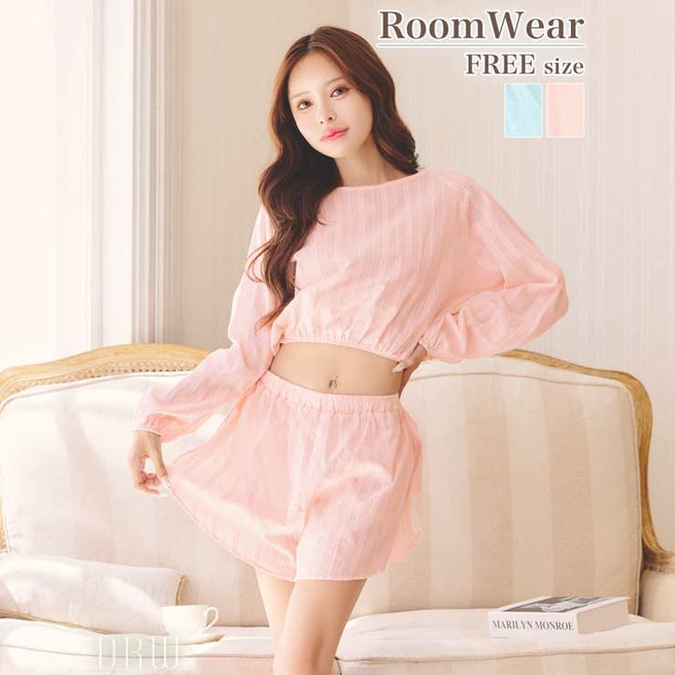 パステルケーブルストライプクロップド丈スウェットトップス&ショートパンツルームウ… | Dazzy | 詳細画像6 