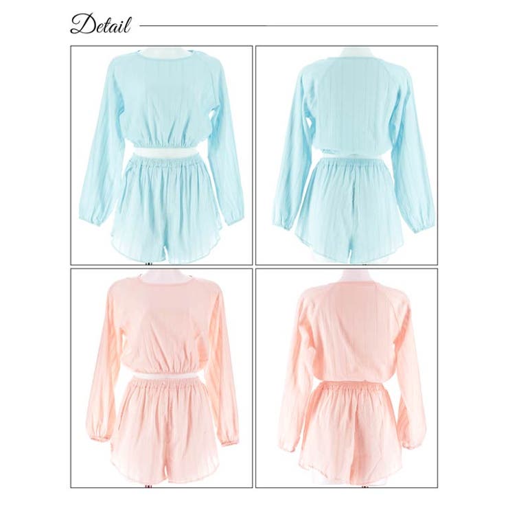 パステルケーブルストライプクロップド丈スウェットトップス&ショートパンツルームウ… | Dazzy | 詳細画像8 