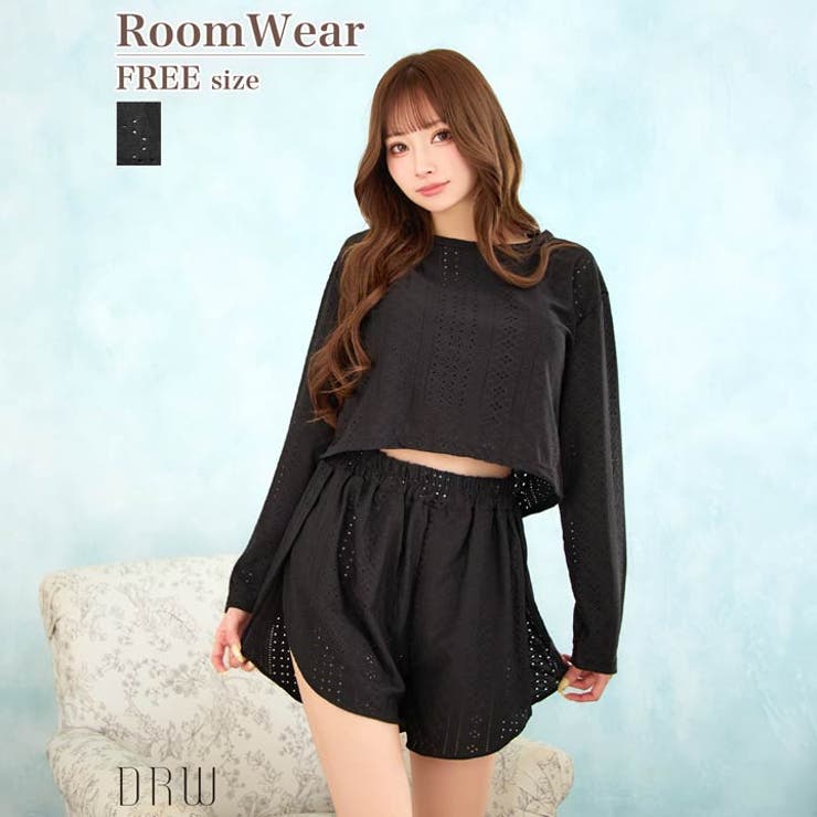 ワンカラーケーブルメッシュクロップド丈スウェットトップス&ショートパンツルームウ… | Dazzy | 詳細画像1 