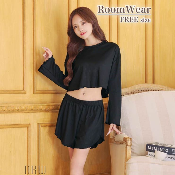 フレアリブクロップド丈トップス&ショートパンツルームウェア | Dazzy | 詳細画像1 