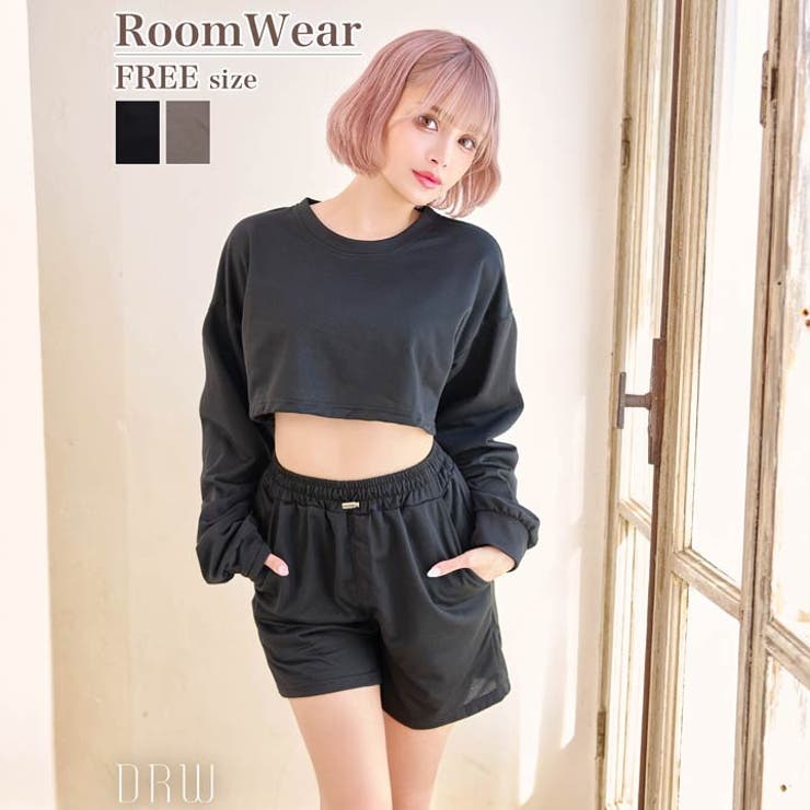 クロップド丈スウェットトップス&ショートパンツルームウェア | Dazzy | 詳細画像1 
